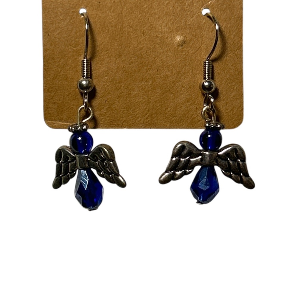Silver and Blue Angel Wing Earrings